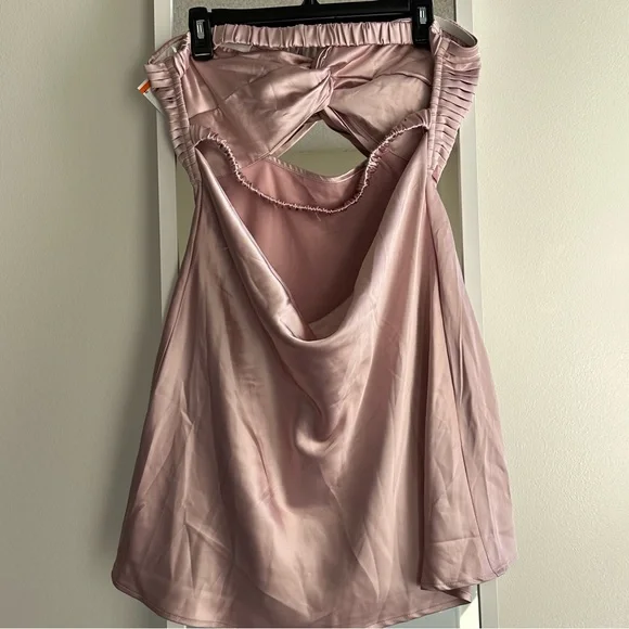 Princess Polly Shellie Strapless Back Cut Out Mini Satin Pink Dress Size 12 NWT - Picture 7 of 10